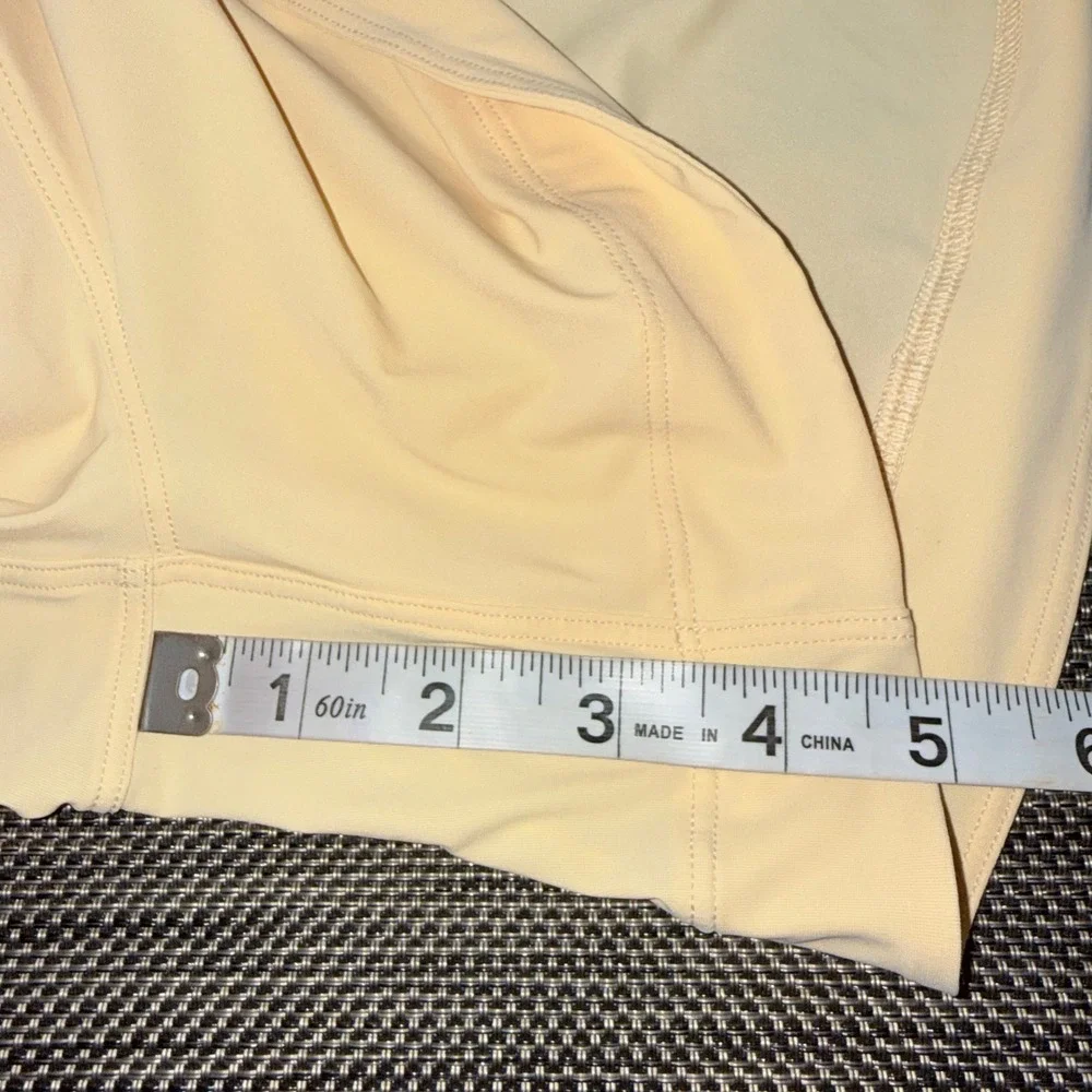 Lululemon Lightweight High Neck Romper Size 6 Tan Short Sleeve Open Back Pockets